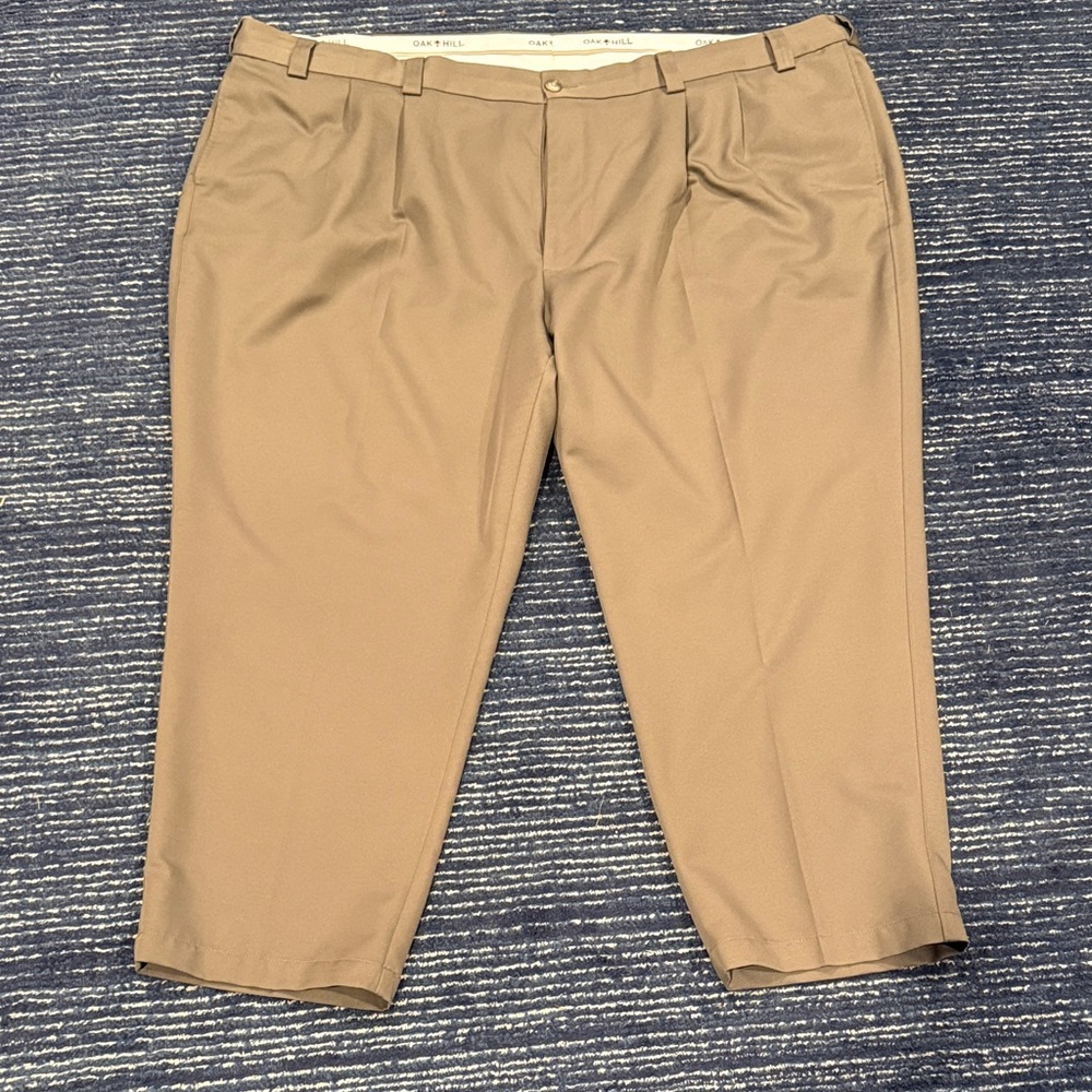 Oak Hill Men’s Pleated Microfiber Waist Relaxer Khaki Dress Pants